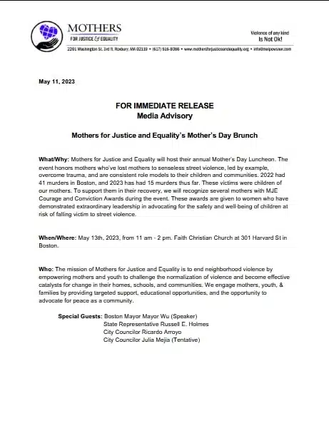 2023 Media Advisory Mothers Day Lunch